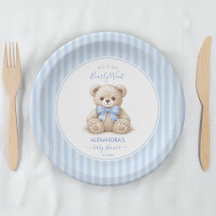 Chá de Bebê Urso Teddy Bear e Listras Azuis