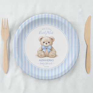 Prato De Papel Chá de Bebê Urso Teddy Bear e Listras Azuis