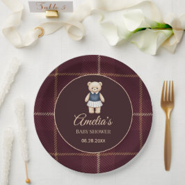 Prato De Papel Chá de Bebê Urso Teddy Polo Clássico Xadrez Préppy