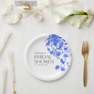 Prato De Papel Chá de Bebê Vintage Francês Toile Azul Floral