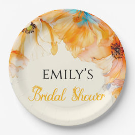 Prato De Papel Chá de Bebê Watercolor Laranja Amarelo Flor de Pap