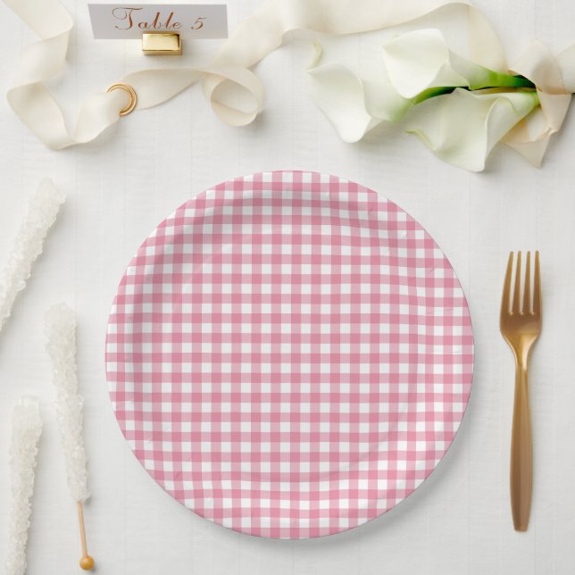 Prato De Papel Chá de Bebê Xadrez Rosa (Casamento)