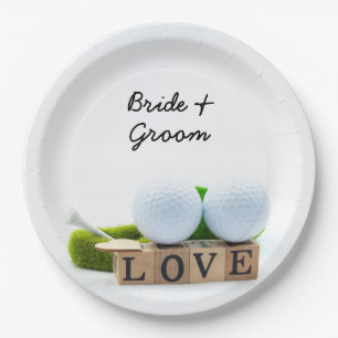 Prato De Papel Chá de bola de golfe da noiva de golfe com amor