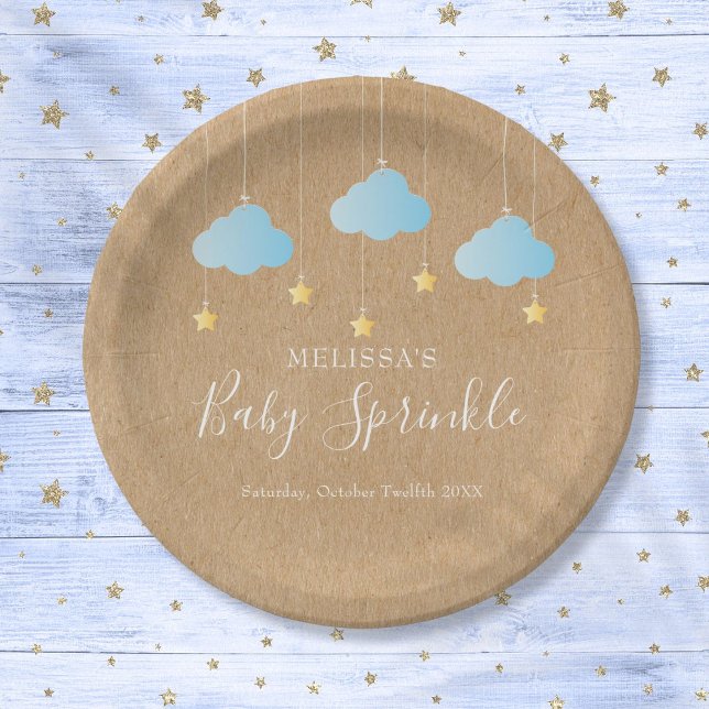 Prato De Papel Chá de borrifada de borrifada russa (Rustic Twinkle Sprinkle Baby Boy Sprinkle Shower Paper Plates)