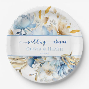 Prato De Papel Chá de Casais Dourados Florais Dusty Blue