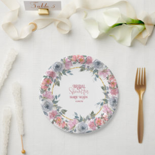 Prato De Papel Chá de excursão Floral, cor-de-rosa e azul,
