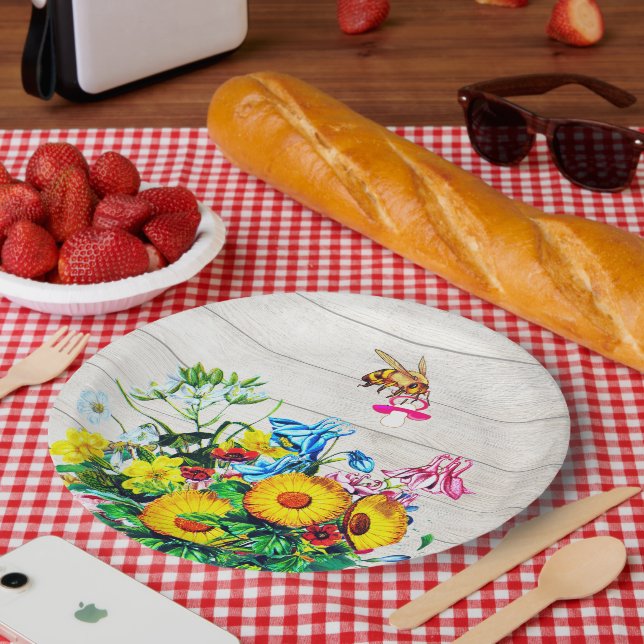 Prato De Papel Chá de fraldas Abelhas Rustic Floral Pacifier (Piquenique)