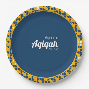 Prato De Papel CHÁ DE FRALDAS Aqiqah, Amarelo Azul SHRIMPLY