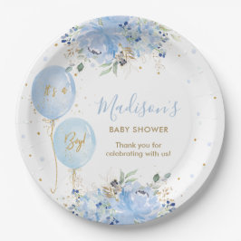 Prato De Papel Chá de fraldas Azul-Chic Balões Azul Floral