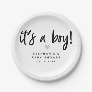 Prato De Papel Chá de fraldas azul do coração é um menino