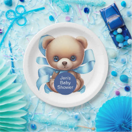 Prato De Papel Chá de fraldas Azul do Urso Teddy