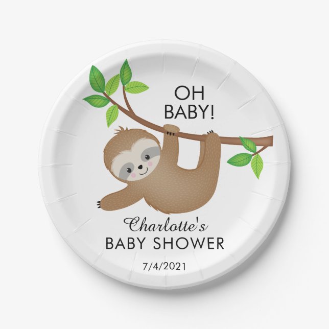 Prato De Papel Chá de fraldas BABY Sloth Doce De 7" (Frente)