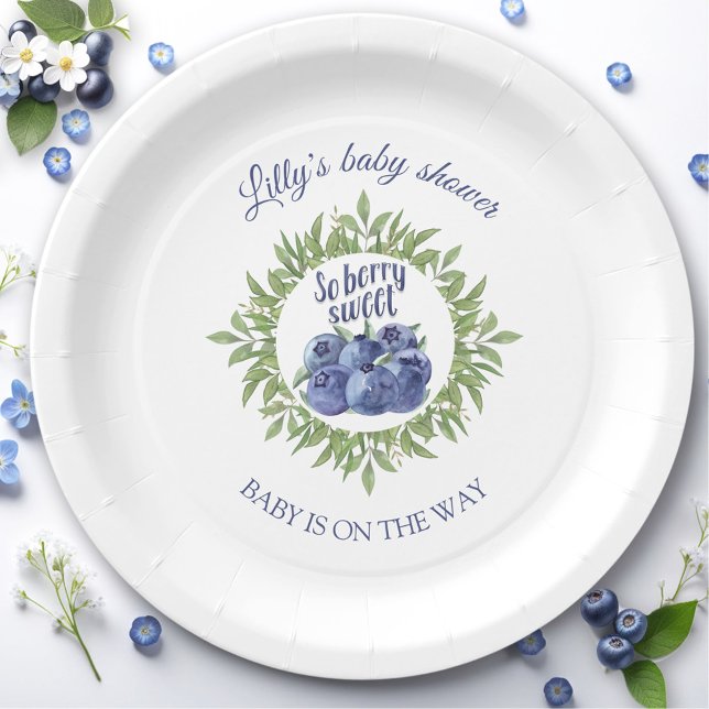 Prato De Papel Chá de fraldas Berry Sweet Blueberry (Berry Sweet Blueberry Baby Shower Paper Plates)