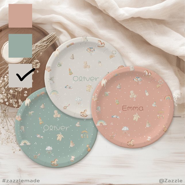 Prato De Papel Chá de fraldas Boho Autumn Personalizado (Boho Autumn Baby Shower Personalized Paper Plates)