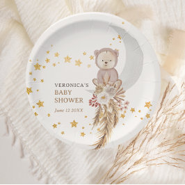 Prato De Papel Chá de fraldas Boho Bear Moon Obrigado
