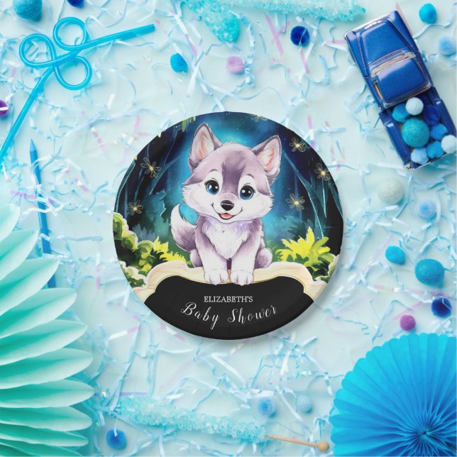 Prato De Papel Chá de fraldas Boho Wolf Editável (Festa)