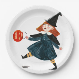 Prato De Papel Chá de fraldas bonitinha de aniversário de bruxa