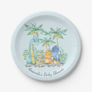 Prato De Papel Chá de fraldas bonito dos dinossauros 7" placa