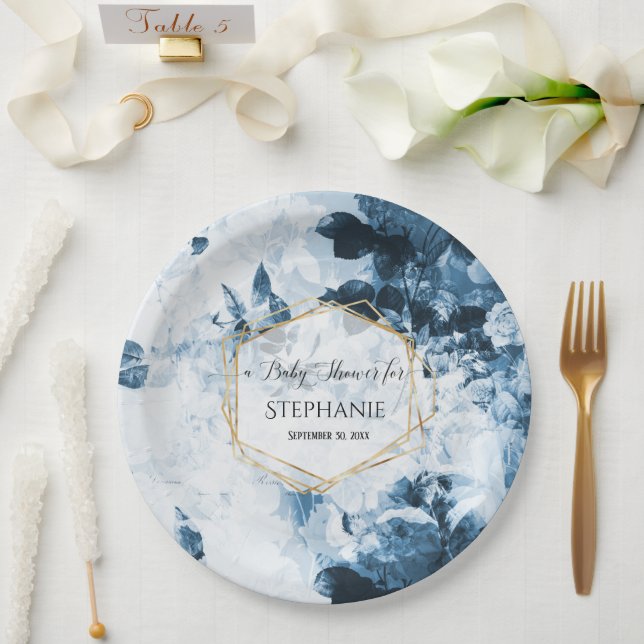 Prato De Papel Chá de fraldas Botânico Dourado Elegante Floral Vi (Casamento)