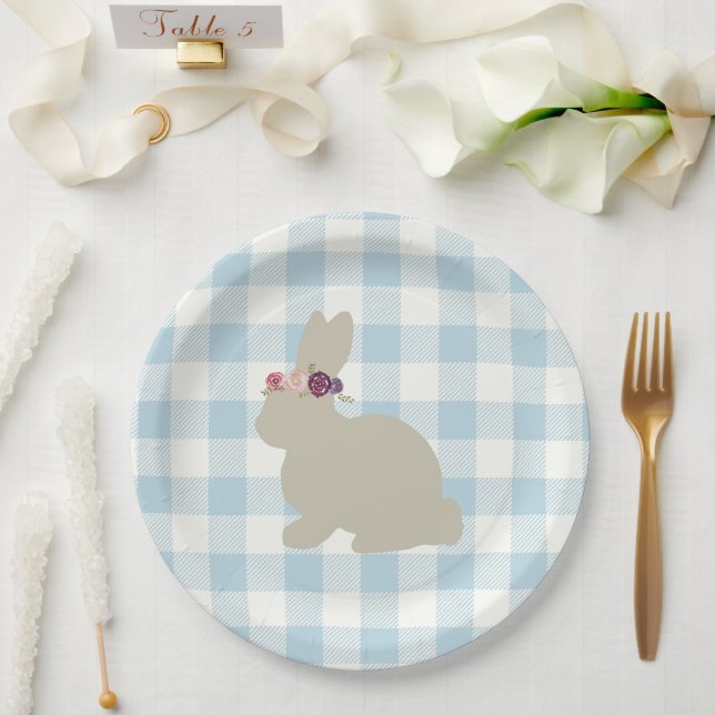 Prato De Papel Chá de fraldas Bunny Blue Gingham (Casamento)
