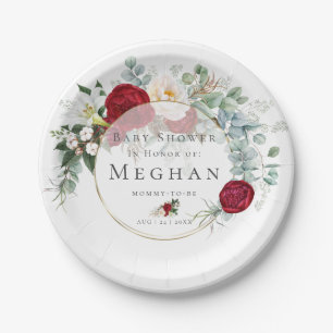 Prato De Papel Chá de fraldas   Buquê Vermelho Vibrante
