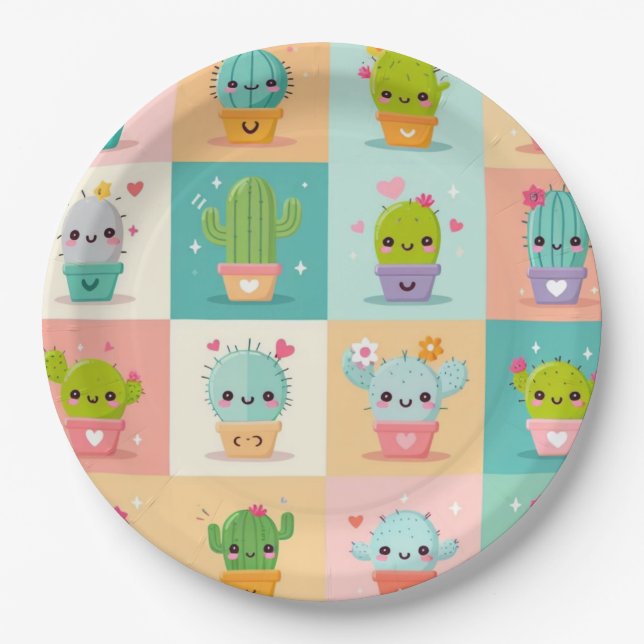 Prato De Papel Chá de fraldas Cute Cactus Kawaii (Frente)