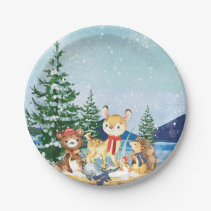 Prato De Papel Chá de fraldas da floresta do inverno 7" placa