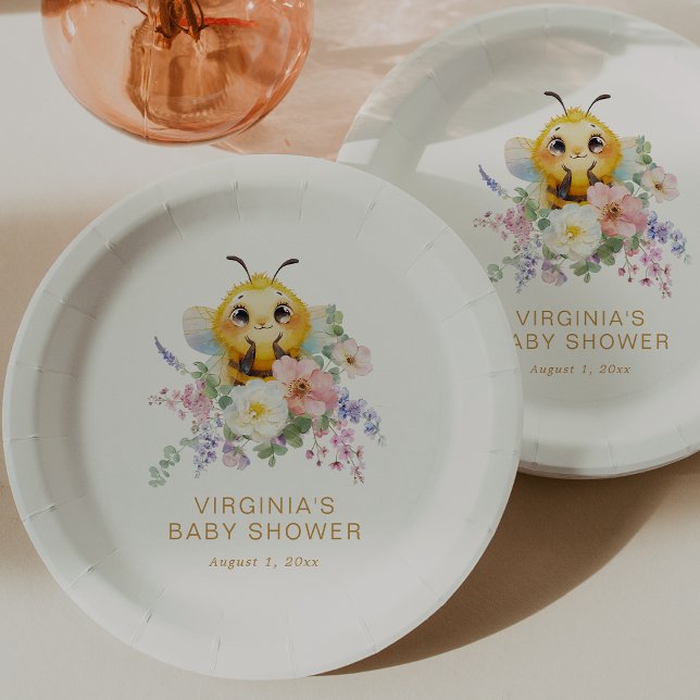 Prato De Papel Chá de fraldas de abelhas (Bee Baby Shower Paper Plates by Painted Paperie
)