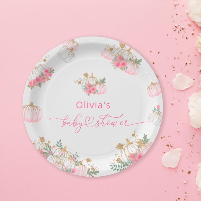 Prato De Papel Chá de fraldas de abóbora rosa com aquarelas (Criador carregado)