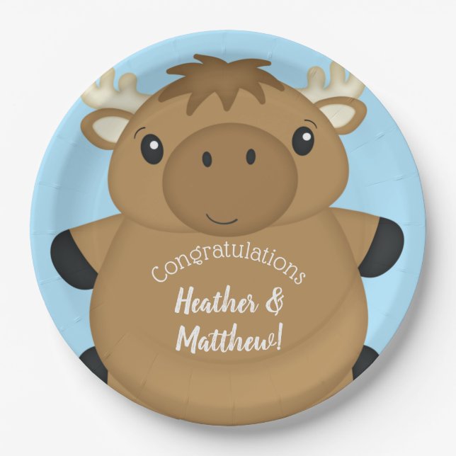 Prato De Papel Chá de fraldas de alce azul (Frente)