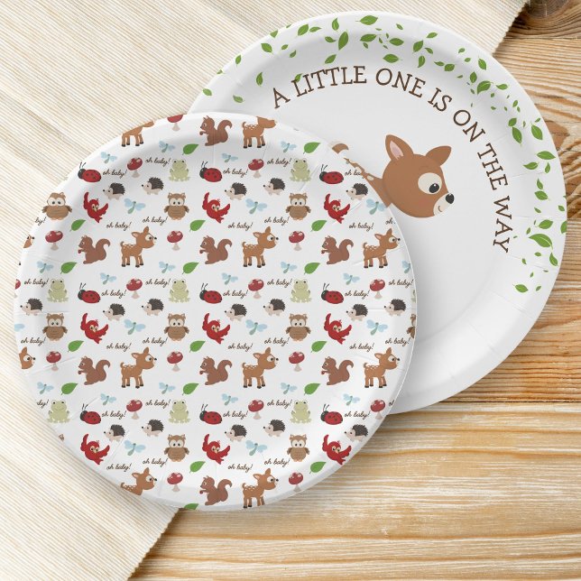 Prato De Papel Chá de fraldas de animais de capoeira (Woodland Baby Shower Paper Plates)
