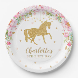 Prato De Papel Chá de fraldas de aniversário de Cavalo Dourado