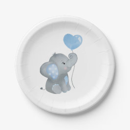Prato De Papel Chá de fraldas de Aquarela Azul-Elefante