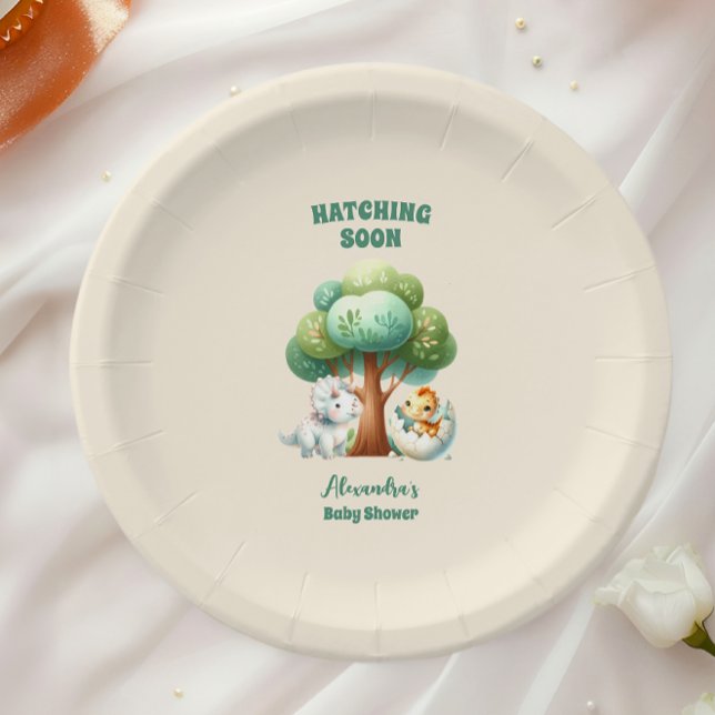 Prato De Papel Chá de fraldas de Aquarela de Ovo Dinossauro (Criador carregado)