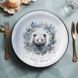Prato De Papel Chá de fraldas de Aquarela do Urso Inverno