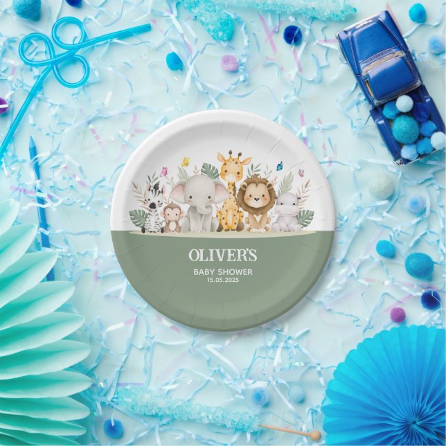 Prato De Papel Chá de fraldas de Aquarela Verde e Branco (Festa)