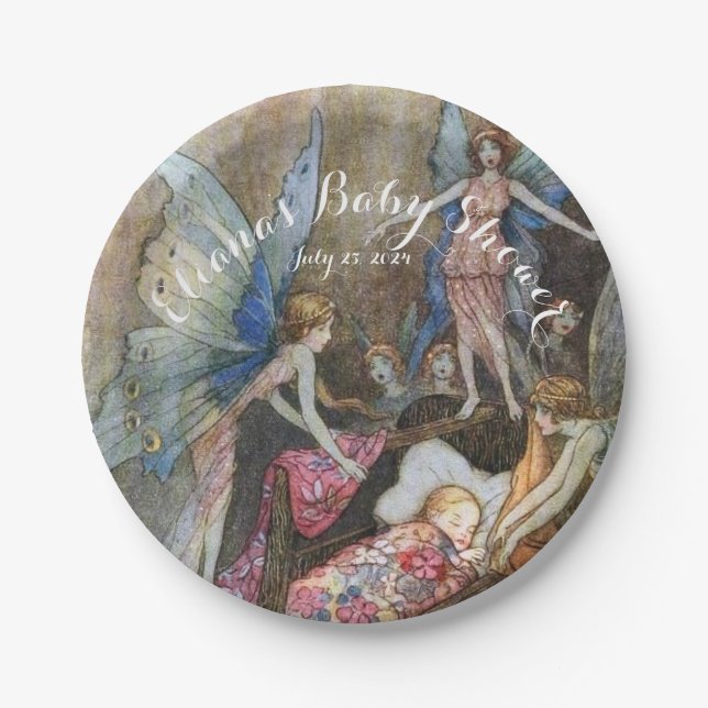 Prato De Papel Chá de fraldas de Bênçãos Bebês, Fada Rosa (Frente)