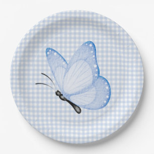 Prato De Papel Chá de fraldas de borboleta Blue Gingham Baby Boy