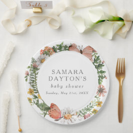 Prato De Papel Chá de fraldas de borboleta de flor selvagem boêmi