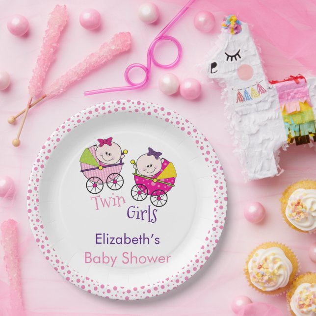 Prato De Papel Chá de fraldas de Carruagem Twin Girls (Festa)