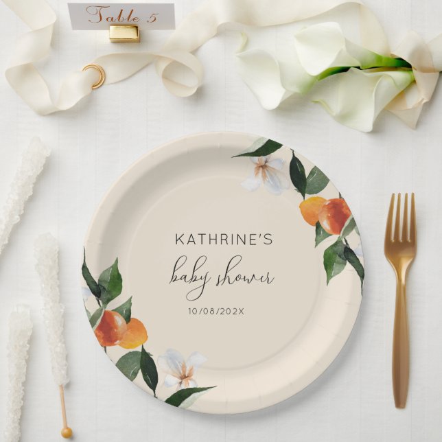 Prato De Papel chá de fraldas de citros de aquarela (Casamento)