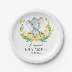 Prato De Papel Chá de fraldas de Elefante Amarelo e Cinza