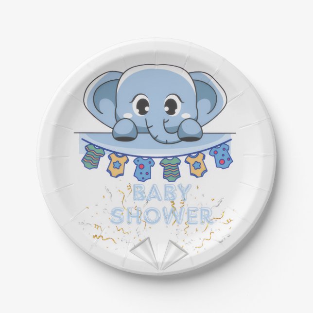 Prato De Papel Chá de fraldas de elefante de cinza azul (Frente)