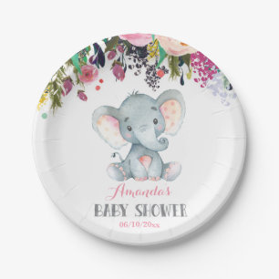 Prato De Papel Chá de fraldas de Elefante de Garota Floral Rosa