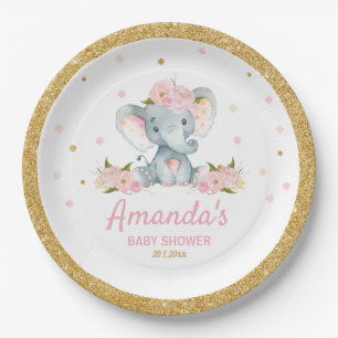 Prato De Papel Chá de fraldas de Elefante Floral Blush