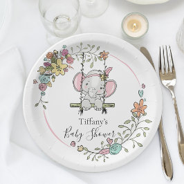 Prato De Papel Chá de fraldas de elefante giro decor com floral