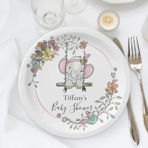 Prato De Papel Chá de fraldas de elefante giro decor com floral