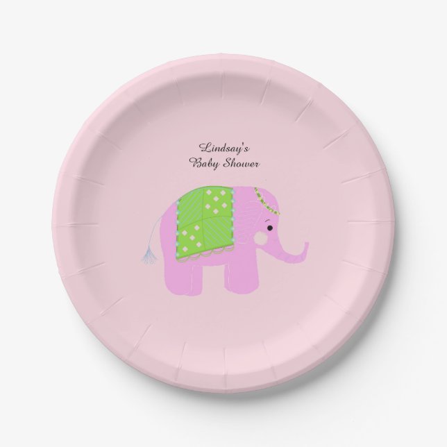 Prato De Papel Chá de fraldas de Elefante Indiano Rosa (Frente)