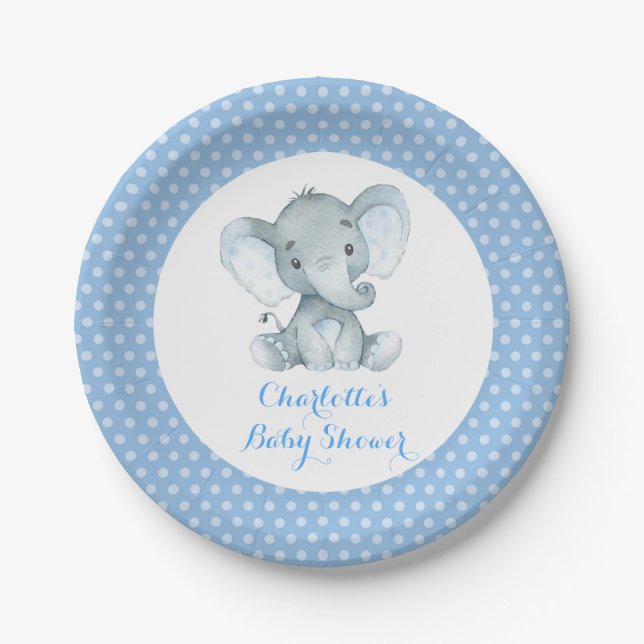 Prato De Papel Chá de fraldas de Elefante - Placa Azul (Frente)