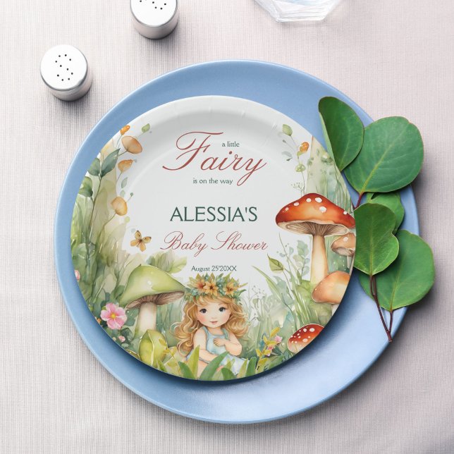 Prato De Papel Chá de fraldas de fada de jardim entonado impresso (Enchanted garden mushroom forest fairy baby shower printed paper plates personalized table decor)